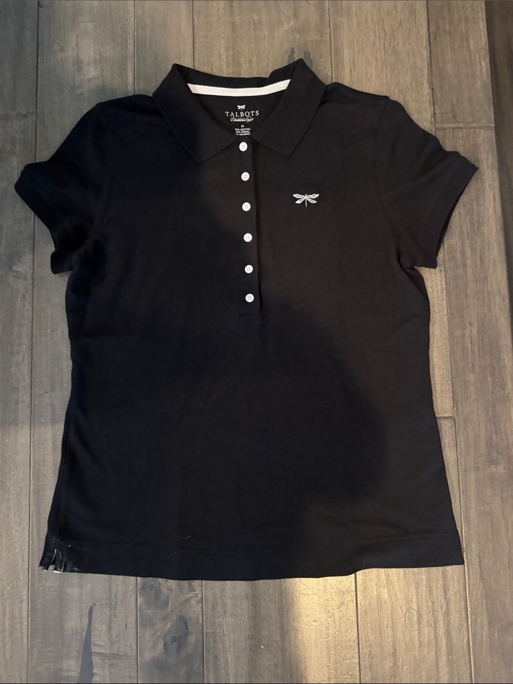 Talbots Black Polo Shirt with White Dragonfly Accent